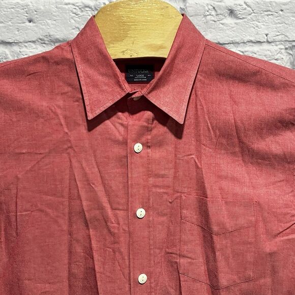UNTUCKIt Men Red Cotton Long‎ Sleeve Button Up Dress Shirt Size Large - Picture 4 of 7